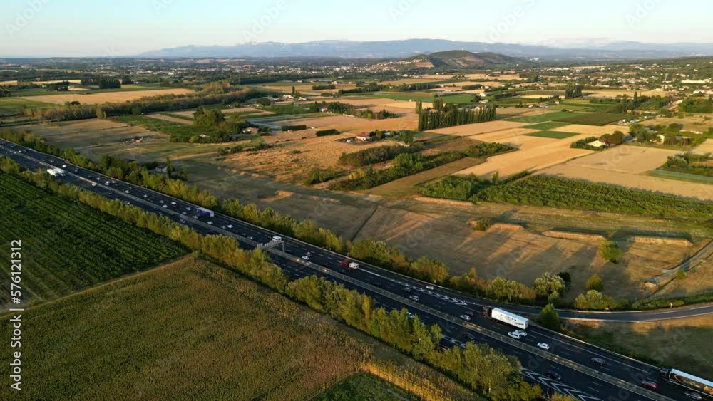 Traffic on the 'Sun Highway' in France at sunset
