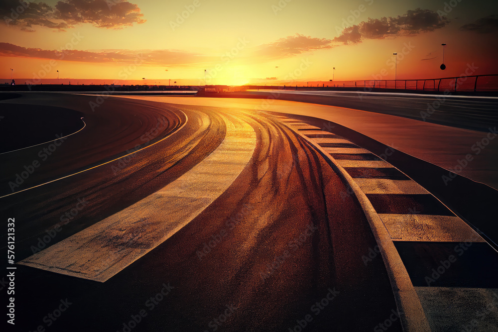 Naklejka premium sunset on the road created with Generative AI technology