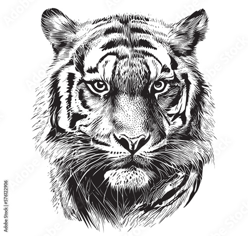 Tiger face sketch hand drawn in doodle style illustration