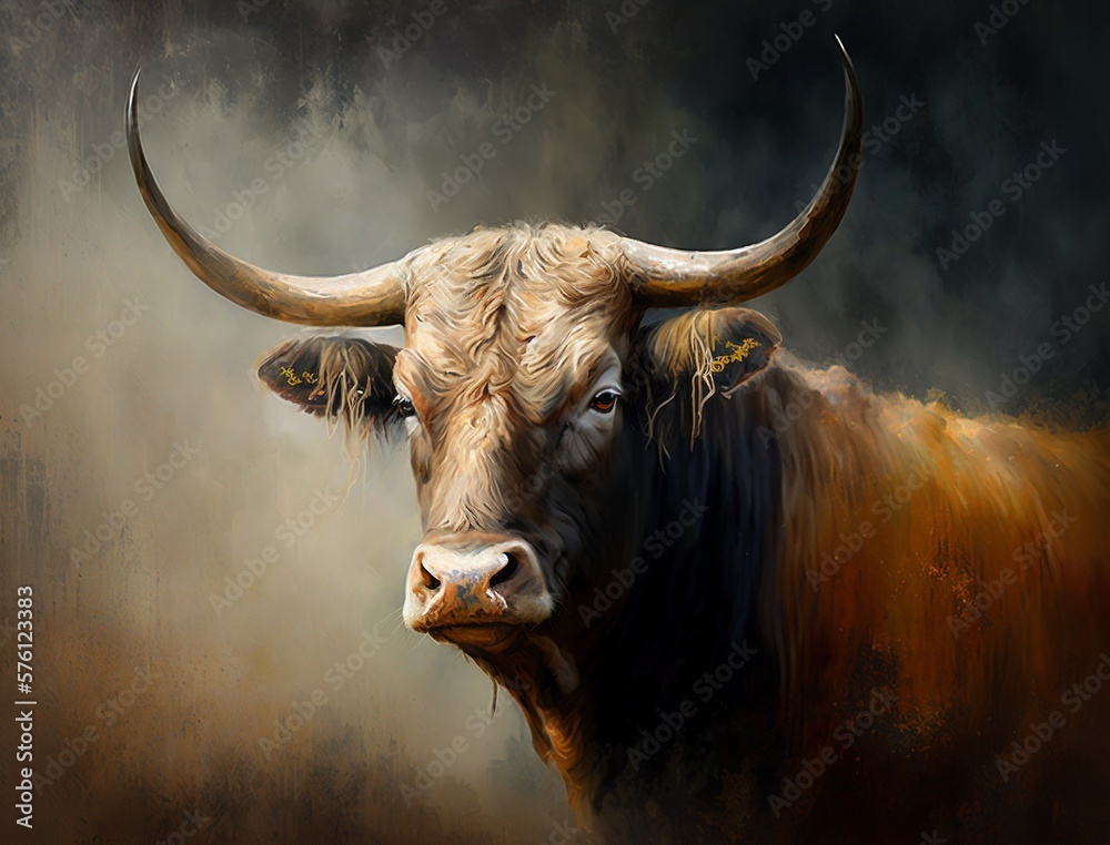 Naklejka premium Ox oil painting