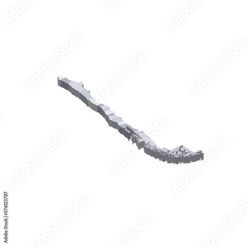 Chile political map of administrative divisions - regions. 3D isometric blank vector map in shades of grey.