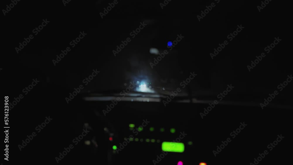 Random Shadowed Driving Driver In A Car Driving At Night The Light Of Oncoming Cars Blinds His ...