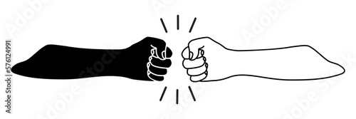 Fist bumping banner silhouette and hand drawn with single line