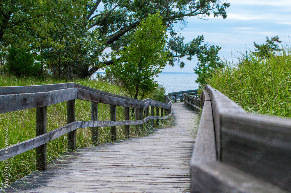 wooden walkway to beach path Lake Michigan Muskegon