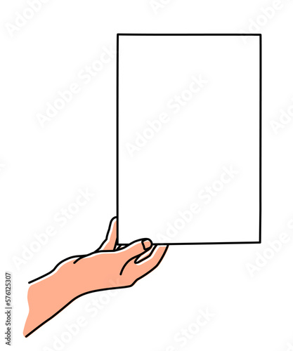 Hand holding A4 paper sheet hand drawn with thin line