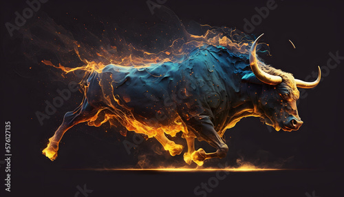 Angry bull running in fire hand drawn sketch Vector illustration. © Prasanth