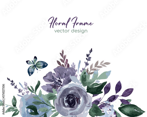 Purple floral watercolor decoration, vector illustration