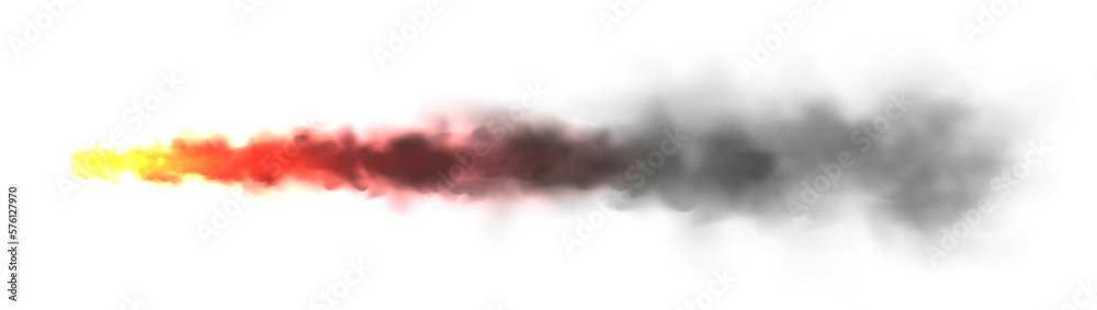 Realistic black smoke with fire, space rocket launch trail. Fire burst, explosion. Missile or bullet trace. Jet aircraft track. Smoke clouds, fog. Steam flow. Vector illustration Realistic black smoke with fire, space rocket launch trail. Fire burst, explosion. Missile or bullet trace. Jet aircraft track. Smoke clouds, fog. Steam flow. Vector illustration