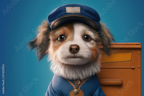 Dog as a postal worker, concept of Postal Delivery and Pet Care, created with Generative AI technology