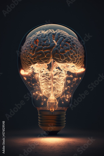 brain inside of a lightbulb, symmetric, cinematic lighting