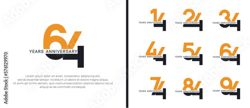set of anniversary logo style black and orange color on white background for celebration