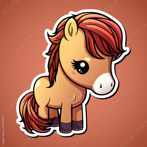 Cute baby horse cartoon illustration in sticker design farm animal
