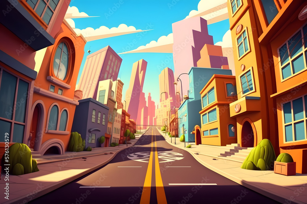 Obraz premium Cartoon city background, town. Made with Generative AI