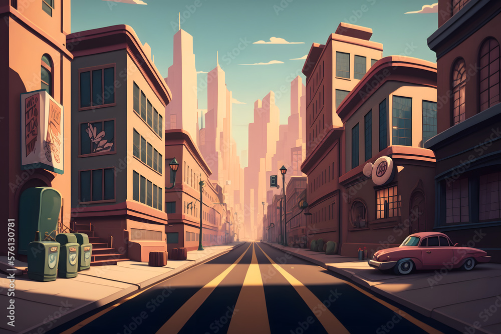 Obraz premium Cartoon city background, town. Made with Generative AI