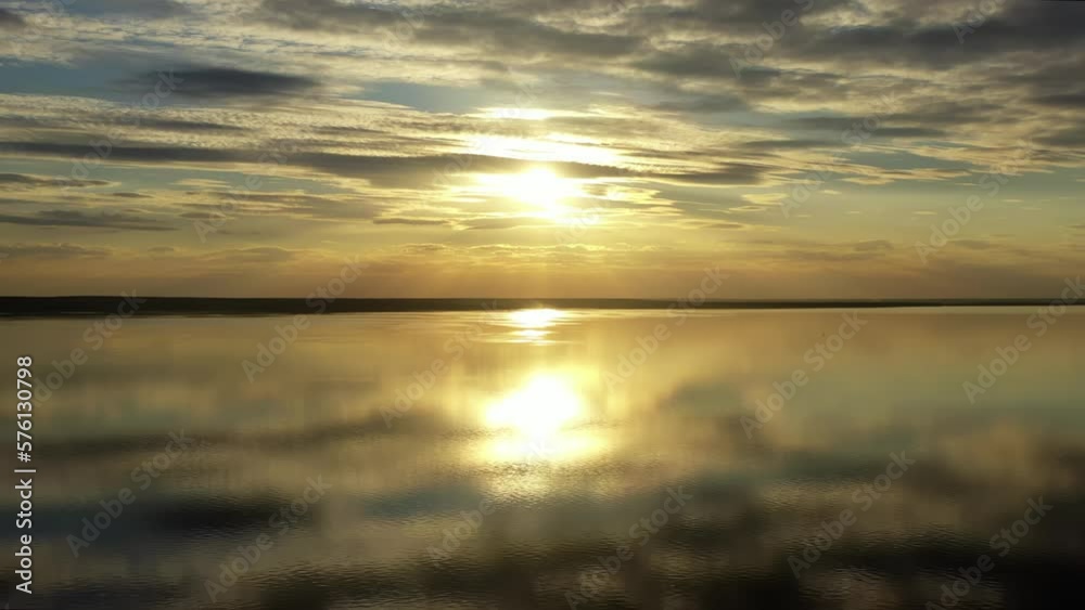 Aerial view Amazing sunset on the lake Aerial view Amazing sunset on the lake