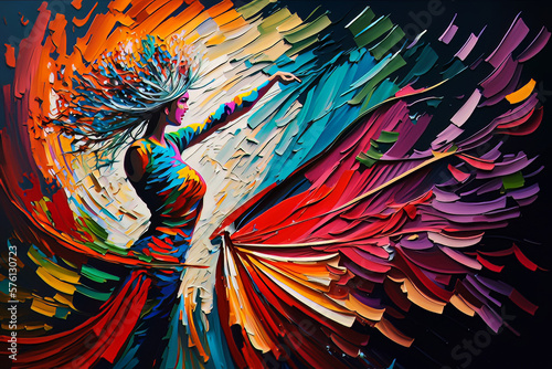 Taniec abstrakcyjny kolorowy akrylowy Generative AI 