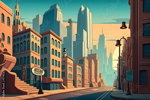 Cartoon city background, town. Made with Generative AI