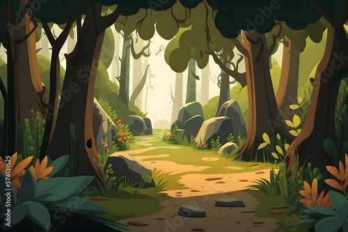 Cartoon forest background. Made with Generative AI