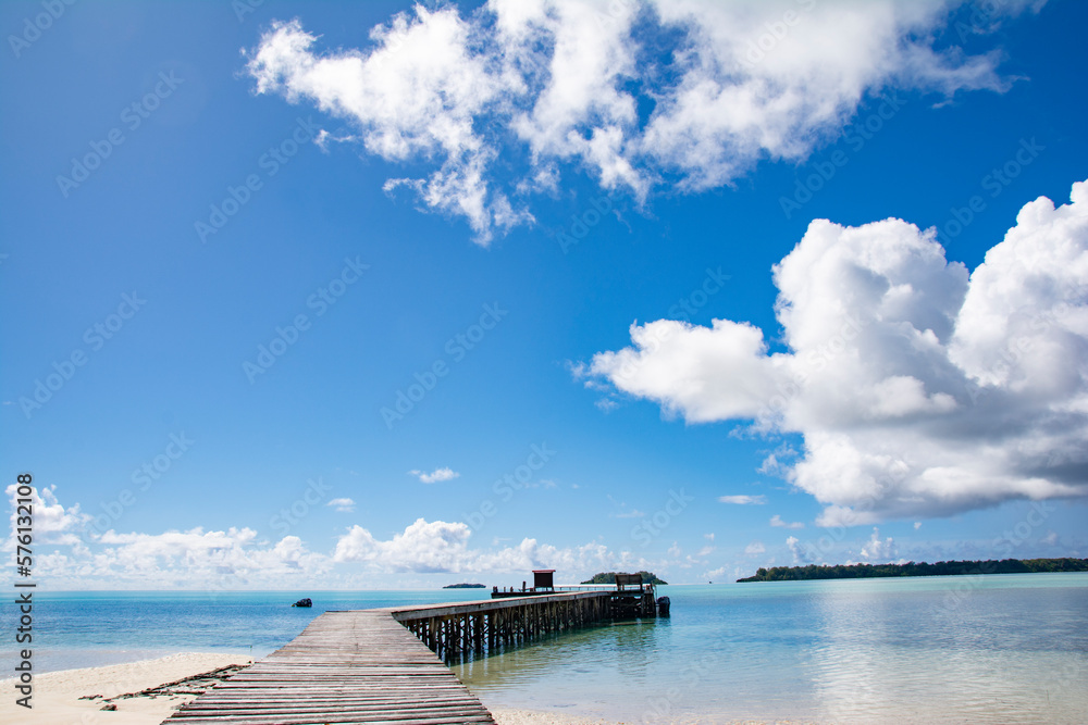 Pier, blue sky and ocean, Carp island, Palau, Pacific