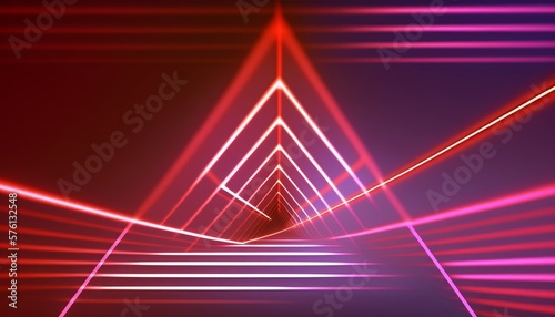 A glowing high tech background with triangles and neon lines and lights. Generative AI. © Elle Arden 