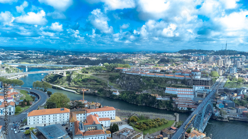 Aerial view with beautiful landscape and the Douro river. Oporto, Portugal. 