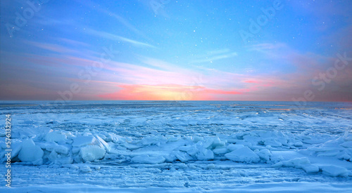 Frozen Ocean on Nantucket Sound in Winter at Chatham, Cape Cod