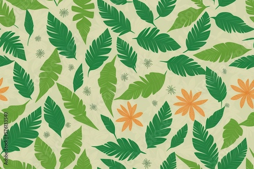 Tropical leaves seamless pattern of Monstera philodendron, tropical nature background. Seamless flat painting. Beautiful tribal generative ai art background