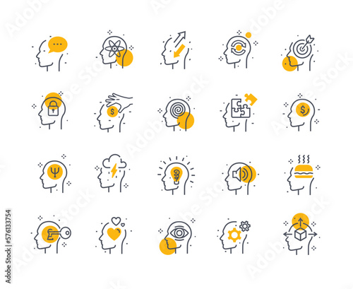 Head mind color icons set