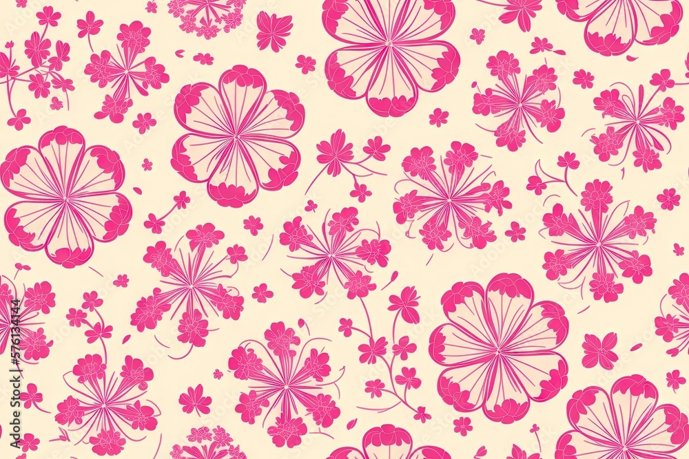 Geraniums or Royal Pelargonium or Candy Flowers Bicolour Regal Geranium flowers. Seamless flat painting. Beautiful tribal generative ai art background Geraniums or Royal Pelargonium or Candy Flowers Bicolour Regal Geranium flowers. Seamless flat painting. Beautiful tribal generative ai art background