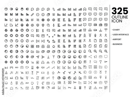 mega set outline icon set. chart, user interface, airport, business icon set