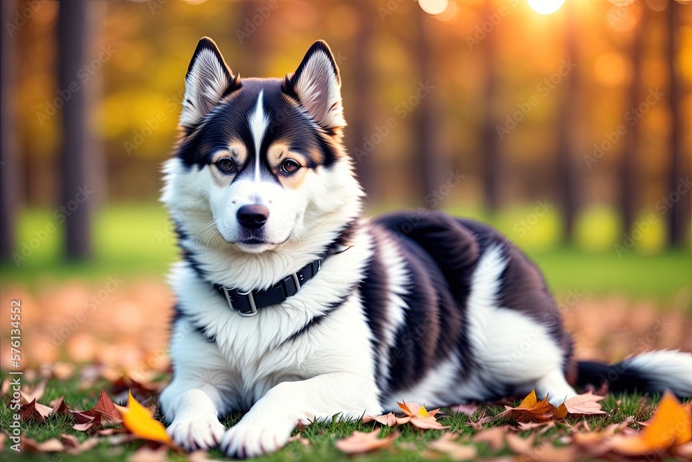 Obraz premium Portrait of siberian husky, beautiful cute dog, generative ai. Looking into camera