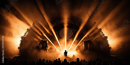 Fotografie, Obraz Country western stage concert background with smoke and lasers by generative AI