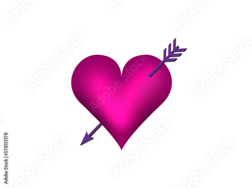 Violet love heart with arrow, love concept vector illustration. Romantic shiny heart design isolated on white to use in love concept projects, wedding cards, love decoration. 