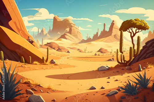 Cartoon desert background, sand. Made with Generative AI
