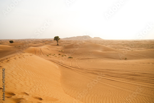 Dubai desert  yellow desert dunes and the sky on a sunny day