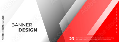 White and red modern abstract banner. White and red wide abstract background with geometric shapes. Vector illustration