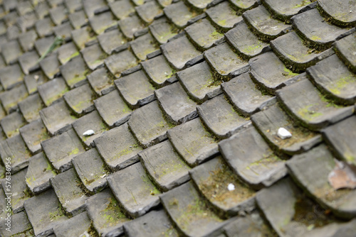 Tiles on the roof of the house