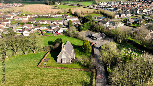 Aerial view of Christ Church of Ireland in the Village of Ballynure near Ballyclare Town Co Antrim Northern Ireland photo