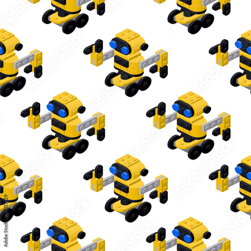 pattern yellow dancing robot on a white background. Vector