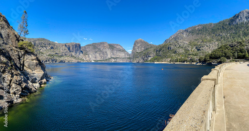 lake behind hetch hetchy yosemite dam in the california mountains