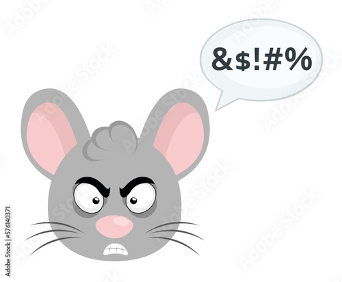 vector illustration face of a cartoon mouse with an angry expression with a speech bubble with an insult text