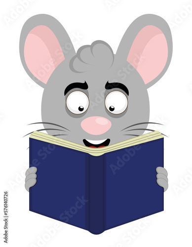 vector illustration face of a mouse cartoon reading a book