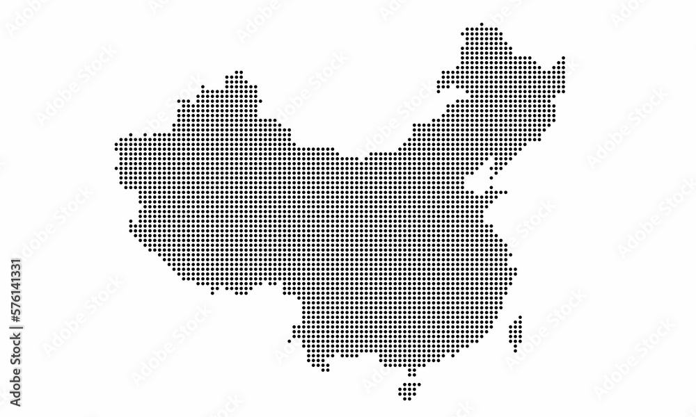 China dotted map with grunge texture in dot style. Abstract vector illustration of a country map with halftone effect for infographic. 