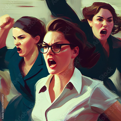 Angry Business women, Protesting, 4k, Painting