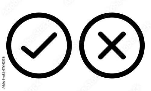 Right or Wrong checkmark and x or confirm and deny line art color icon for apps and websites. correct, incorrect, positive, negative, yes or no icon.