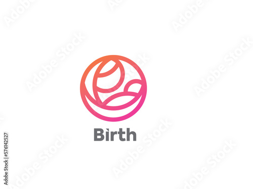 Mother holding Child baby Heart shape Logo design vector template. Medicine Clinic Care Charity Fund Logotype concept icon.