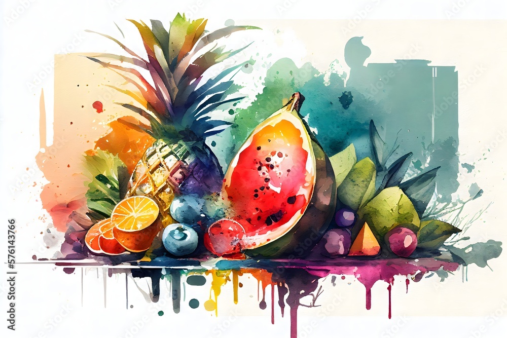 Colorful Of Various Fruit in watercolor Style, fruit background, wallpaper, Art, poster, Ai generative