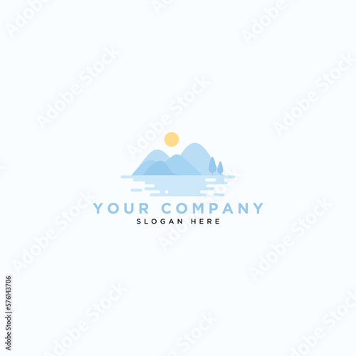 Mountain logo, Blue, Stable, farm, Valley, lake, river, and natural landscape templates for company vector