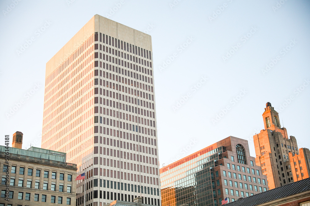 Brick buildings in the city during the morning showing downtown and industrial age 