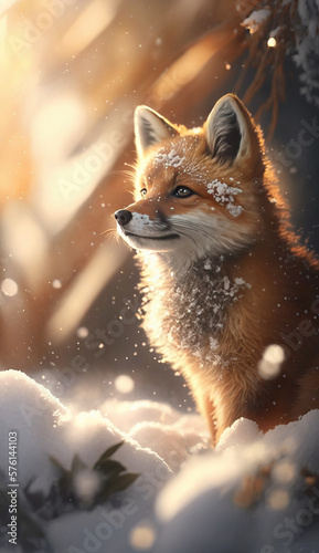 A Small Fox in the Cold White Wilderness is seen darting through a snowy landscape, leaving light footprints in the freshly fallen snow ai generative © Mr. Bolota